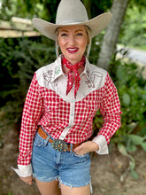 The Red Raider gingham pearl snap