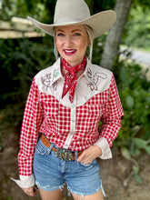 The Red Raider gingham pearl snap