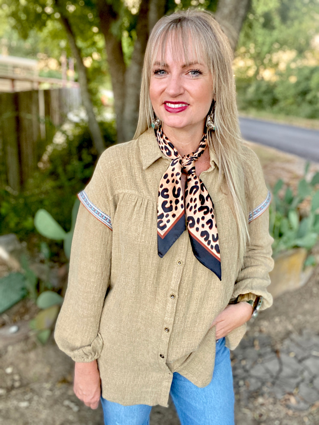 The Saddle sand blouse