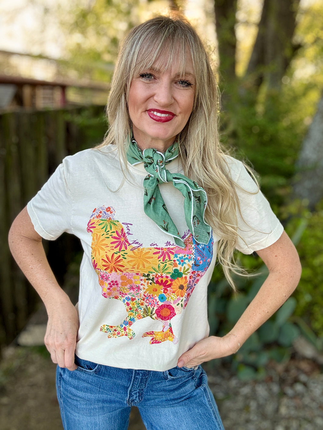 Find Joy chicken tee