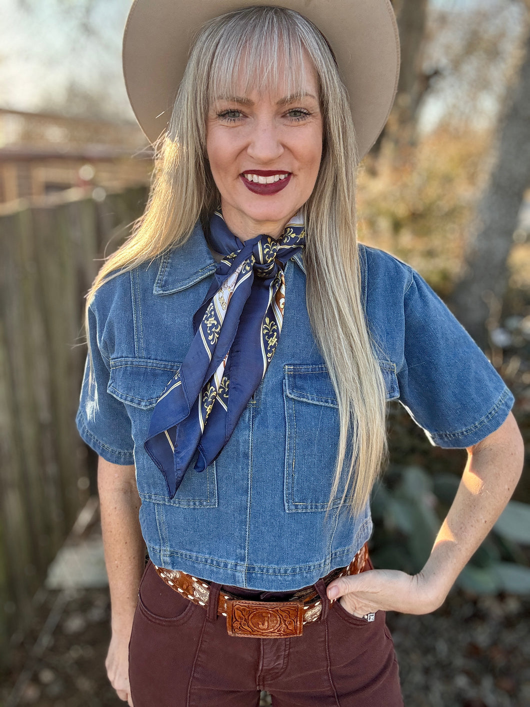 The Long crop denim top